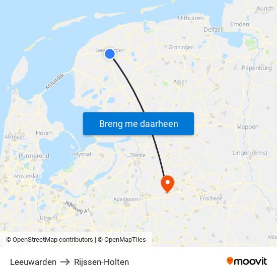 Leeuwarden to Rijssen-Holten map