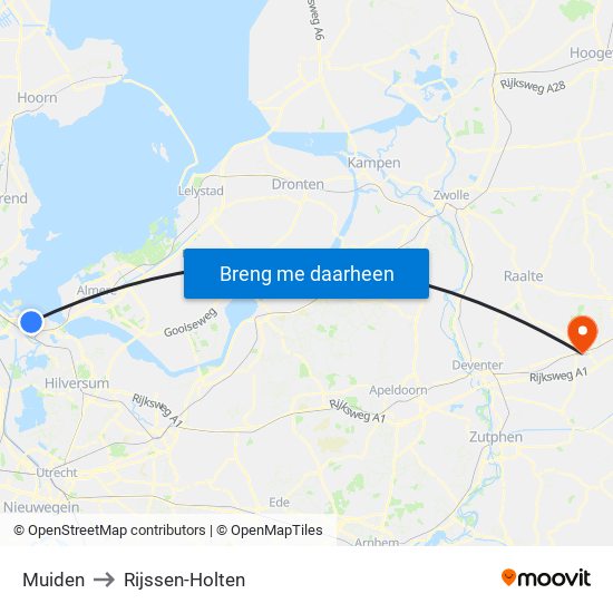 Muiden to Rijssen-Holten map