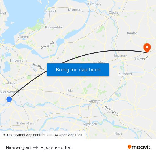 Nieuwegein to Rijssen-Holten map