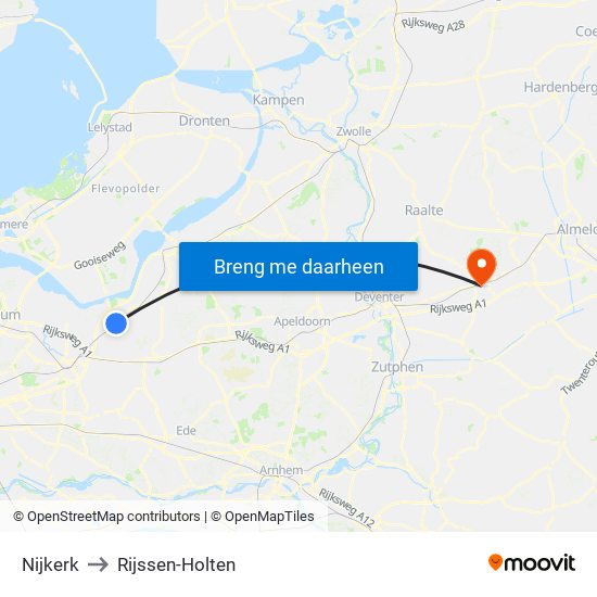 Nijkerk to Rijssen-Holten map