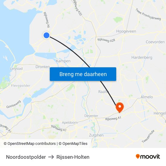 Noordoostpolder to Rijssen-Holten map