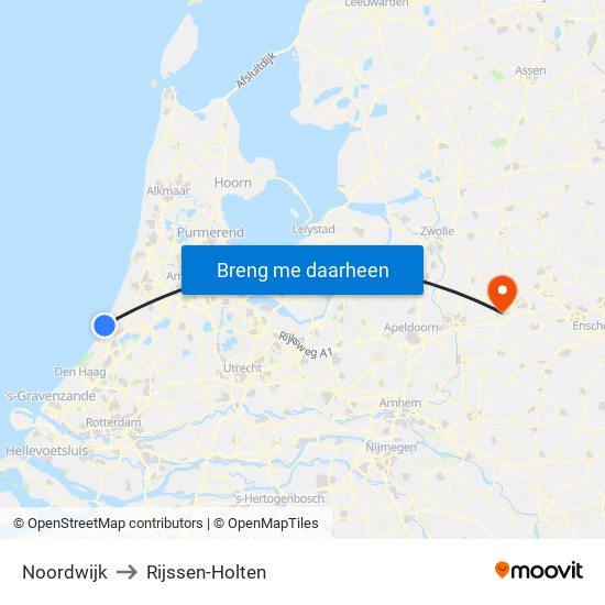 Noordwijk to Rijssen-Holten map