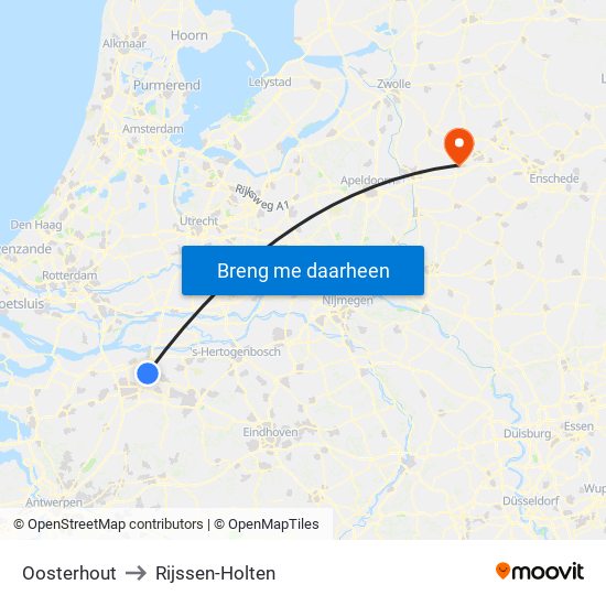 Oosterhout to Rijssen-Holten map