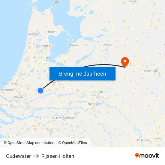 Oudewater to Rijssen-Holten map