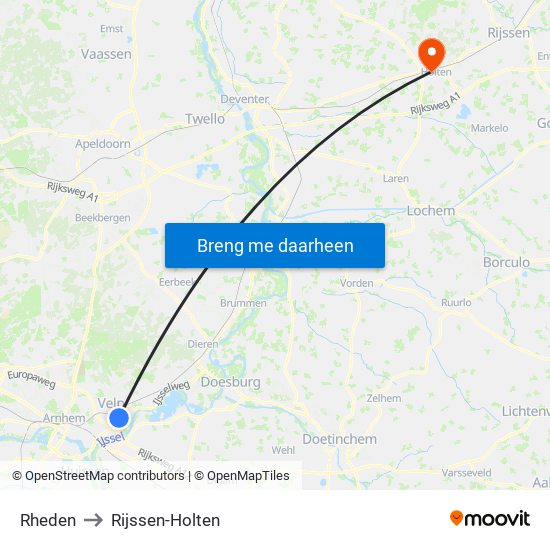 Rheden to Rijssen-Holten map