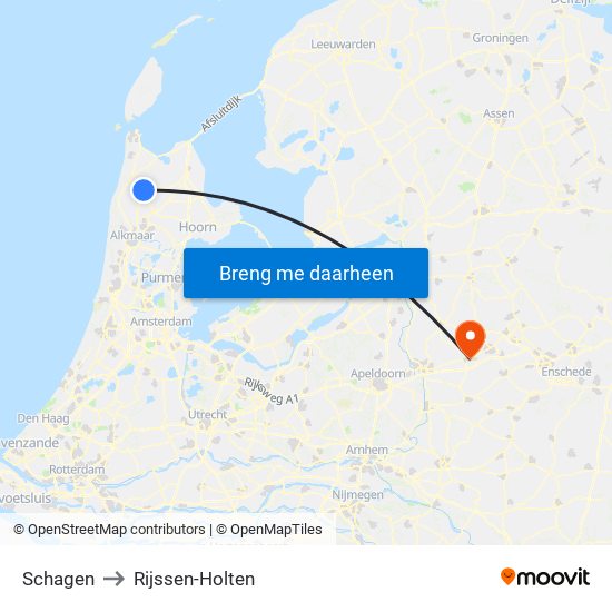 Schagen to Rijssen-Holten map
