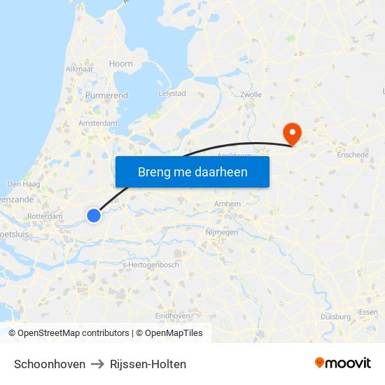 Schoonhoven to Rijssen-Holten map