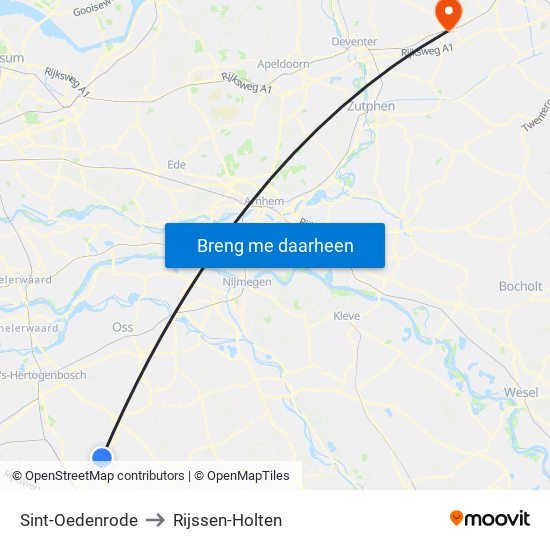 Sint-Oedenrode to Rijssen-Holten map