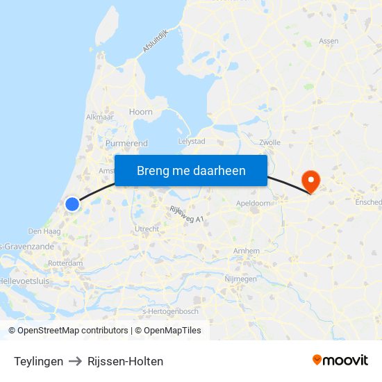 Teylingen to Rijssen-Holten map