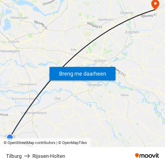 Tilburg to Rijssen-Holten map