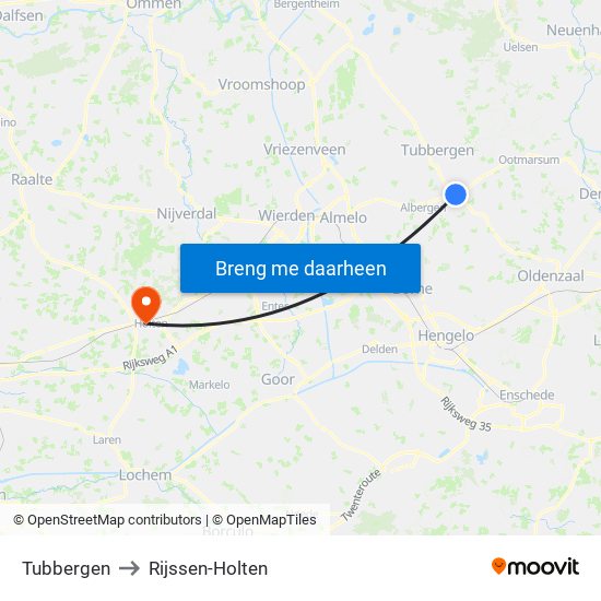 Tubbergen to Rijssen-Holten map