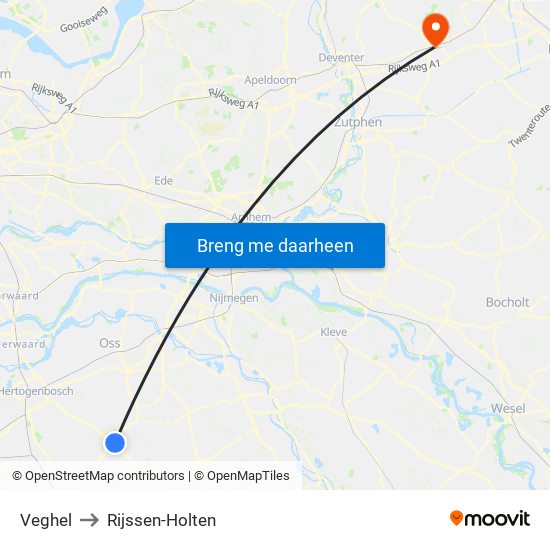 Veghel to Rijssen-Holten map