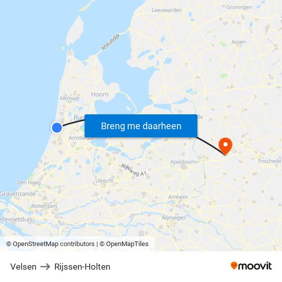 Velsen to Rijssen-Holten map