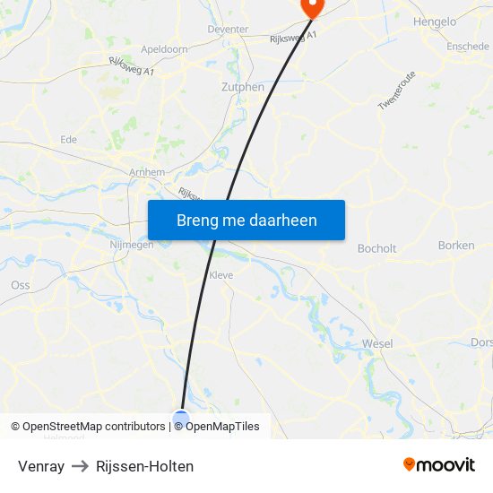 Venray to Rijssen-Holten map