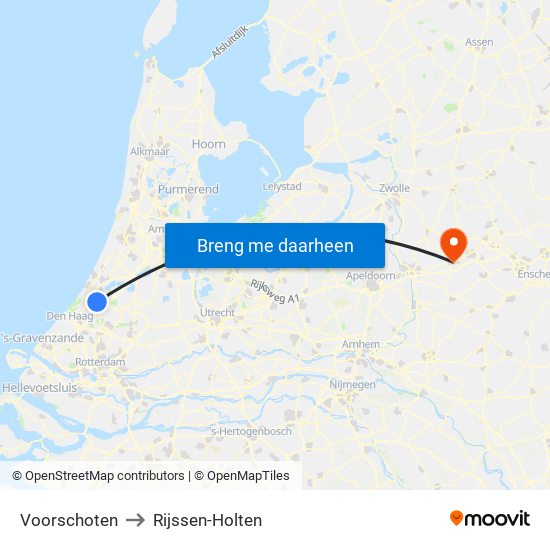 Voorschoten to Rijssen-Holten map