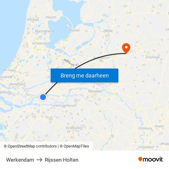 Werkendam to Rijssen-Holten map