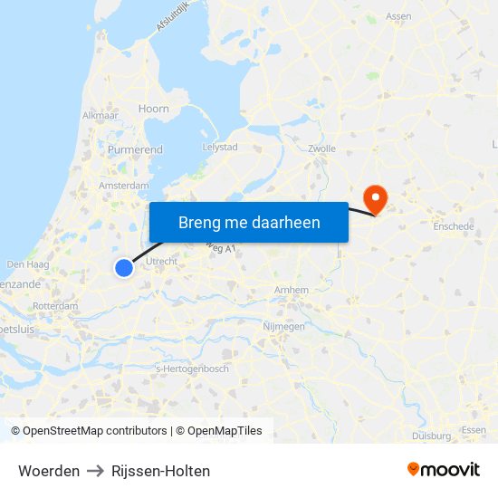 Woerden to Rijssen-Holten map