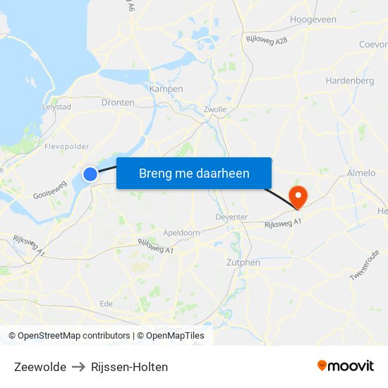 Zeewolde to Rijssen-Holten map