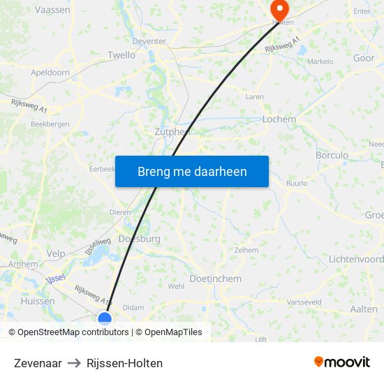 Zevenaar to Rijssen-Holten map