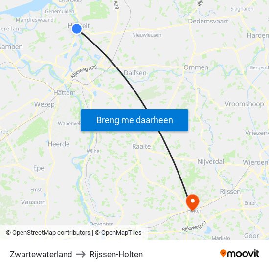 Zwartewaterland to Rijssen-Holten map