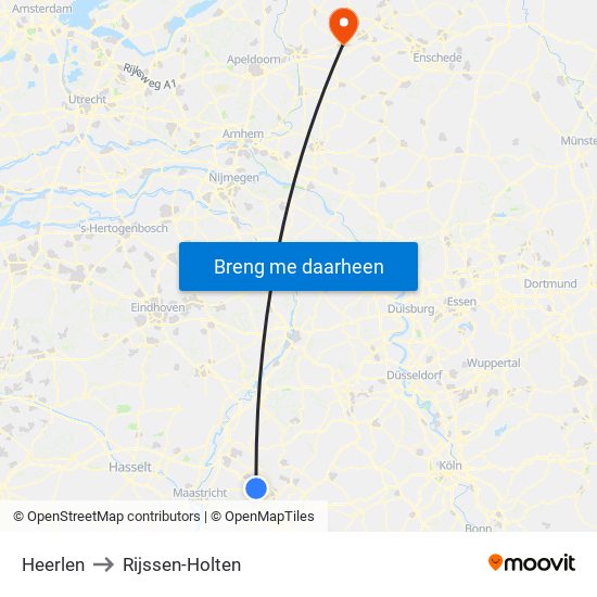 Heerlen to Rijssen-Holten map