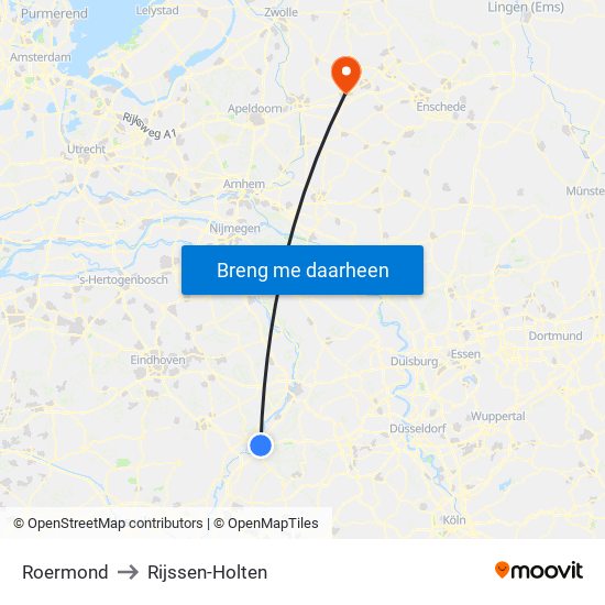 Roermond to Rijssen-Holten map