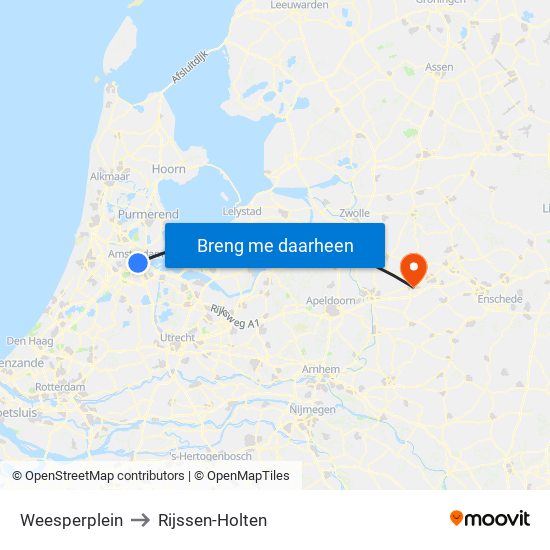 Weesperplein to Rijssen-Holten map
