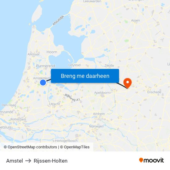 Amstel to Rijssen-Holten map