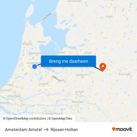 Amsterdam Amstel to Rijssen-Holten map