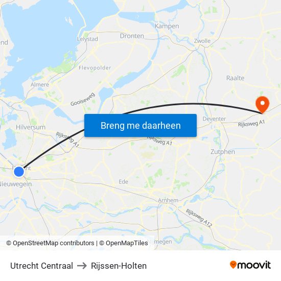 Utrecht Centraal to Rijssen-Holten map