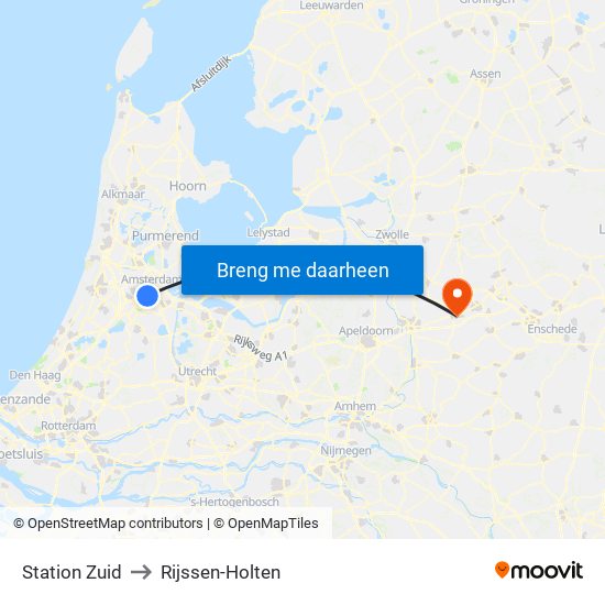 Station Zuid to Rijssen-Holten map