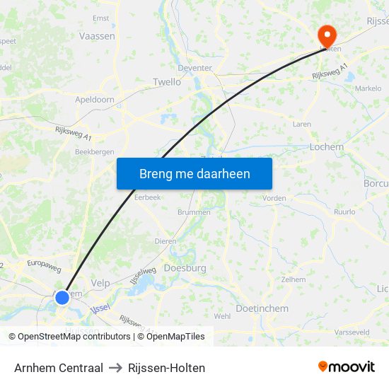 Arnhem Centraal to Rijssen-Holten map