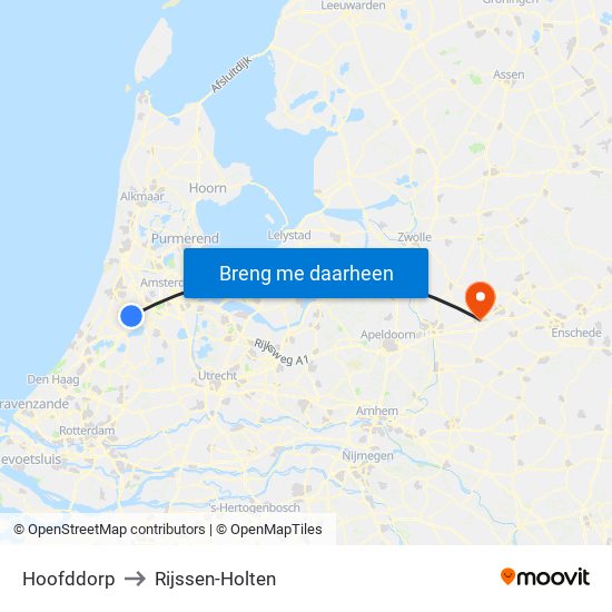 Hoofddorp to Rijssen-Holten map