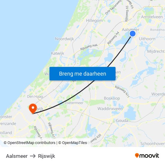 Aalsmeer to Rijswijk map