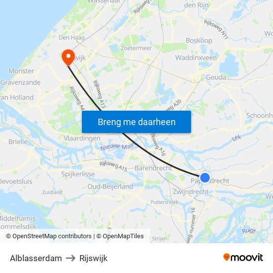 Alblasserdam to Rijswijk map