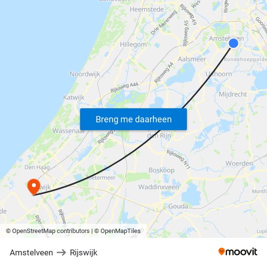 Amstelveen to Rijswijk map