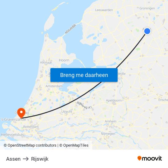 Assen to Rijswijk map
