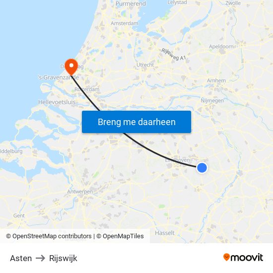 Asten to Rijswijk map