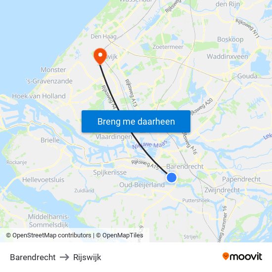 Barendrecht to Rijswijk map