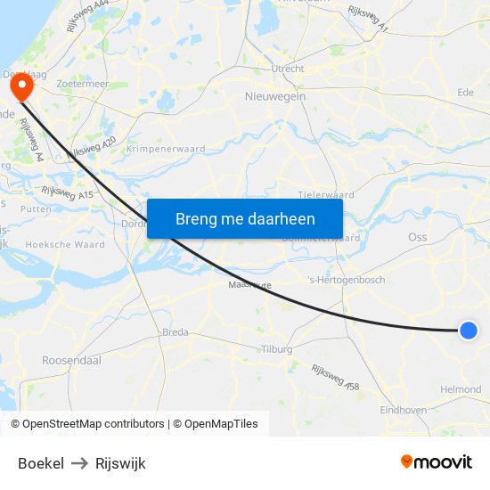 Boekel to Rijswijk map