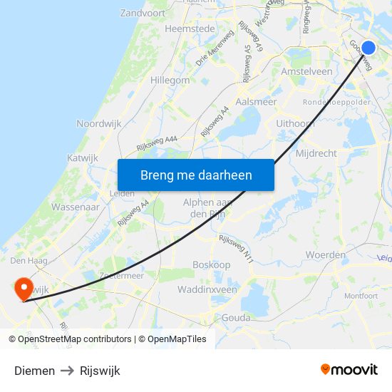 Diemen to Rijswijk map