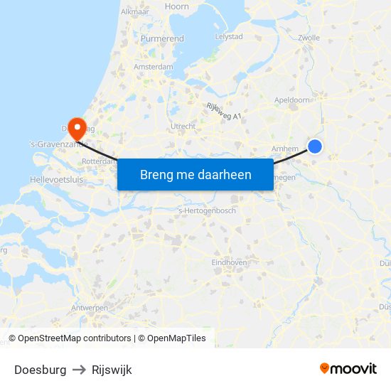 Doesburg to Rijswijk map