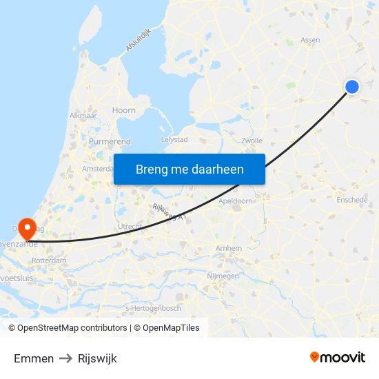 Emmen to Rijswijk map
