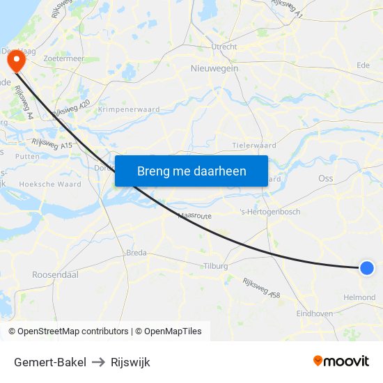 Gemert-Bakel to Rijswijk map