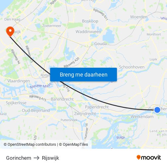 Gorinchem to Rijswijk map