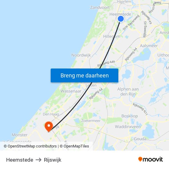 Heemstede to Rijswijk map