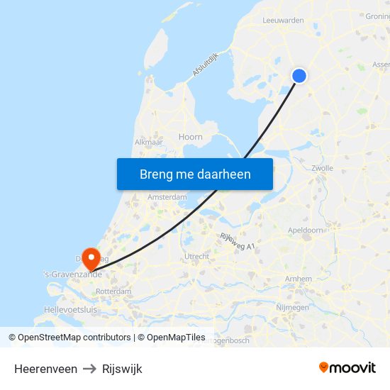 Heerenveen to Rijswijk map