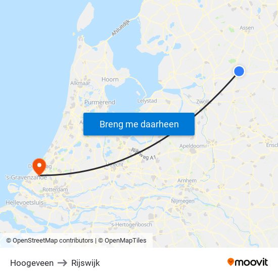 Hoogeveen to Rijswijk map