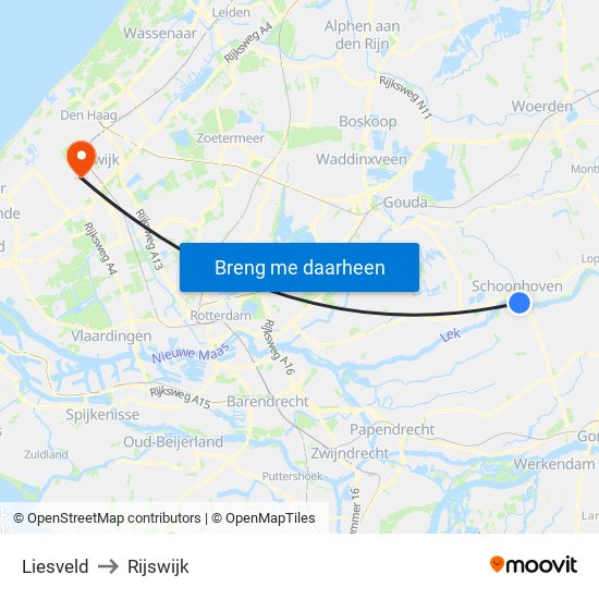 Liesveld to Rijswijk map