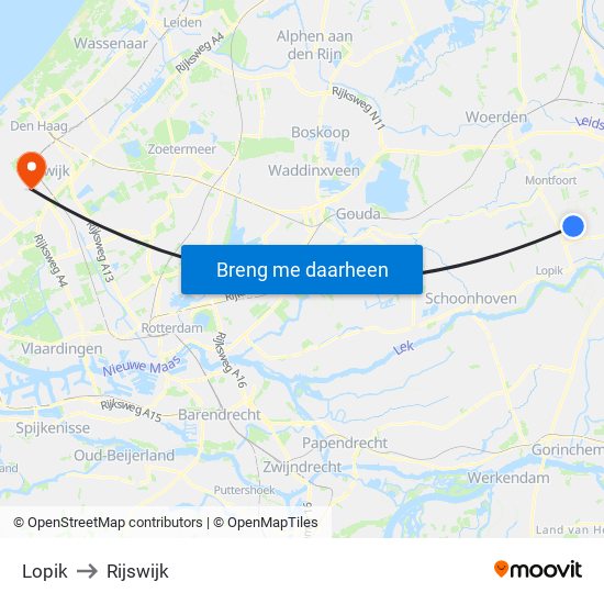 Lopik to Rijswijk map